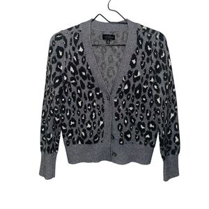 Lucky Brand Gray Leopard Western Boho Button Front Cardigan